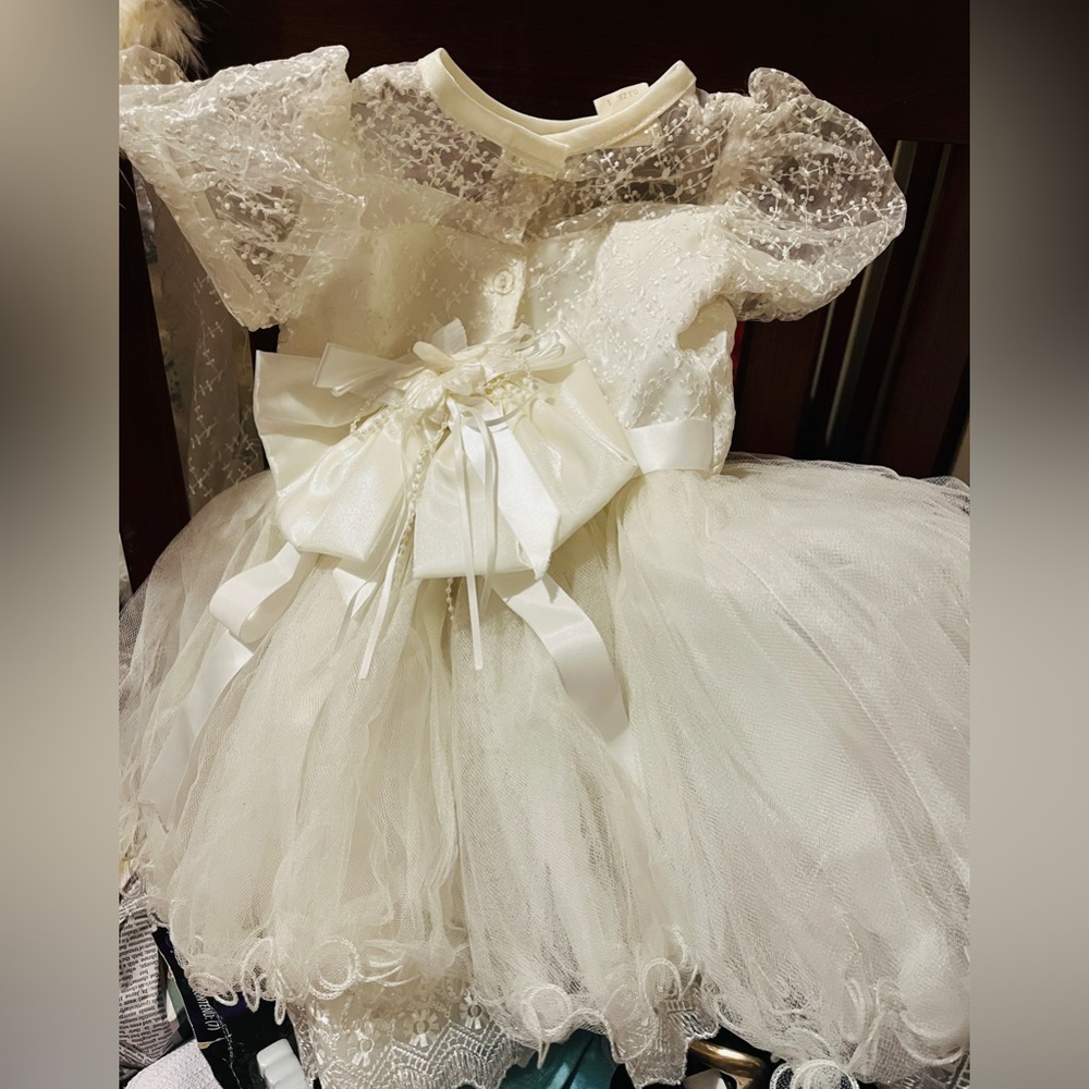 Elegant Cream Lace Baby Dress
